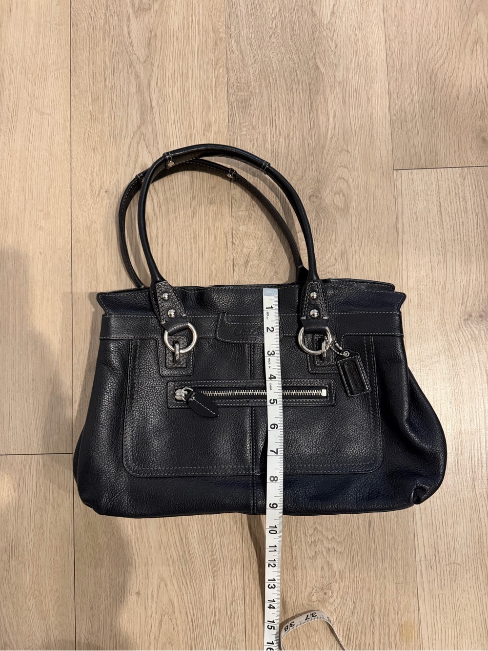 Coach Satchel F14686 Penelope Handbag Ruffled Top Tote Bag Black Pebbled Leather - Picture 2 of 7